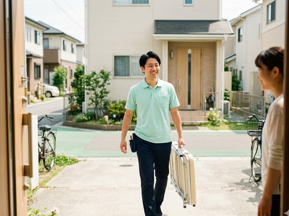 施術ベッドを持って訪問する整体師