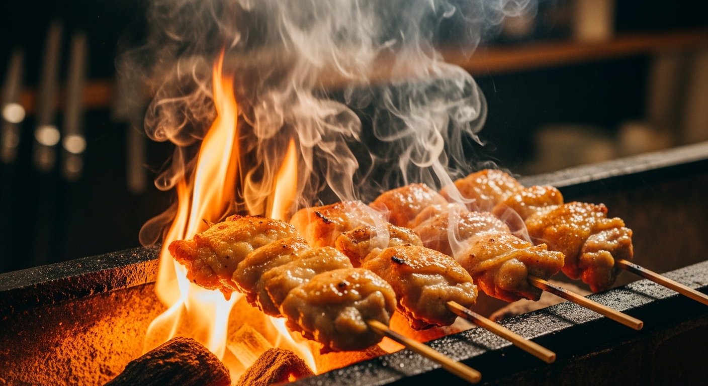 備長炭で焼く焼き鳥