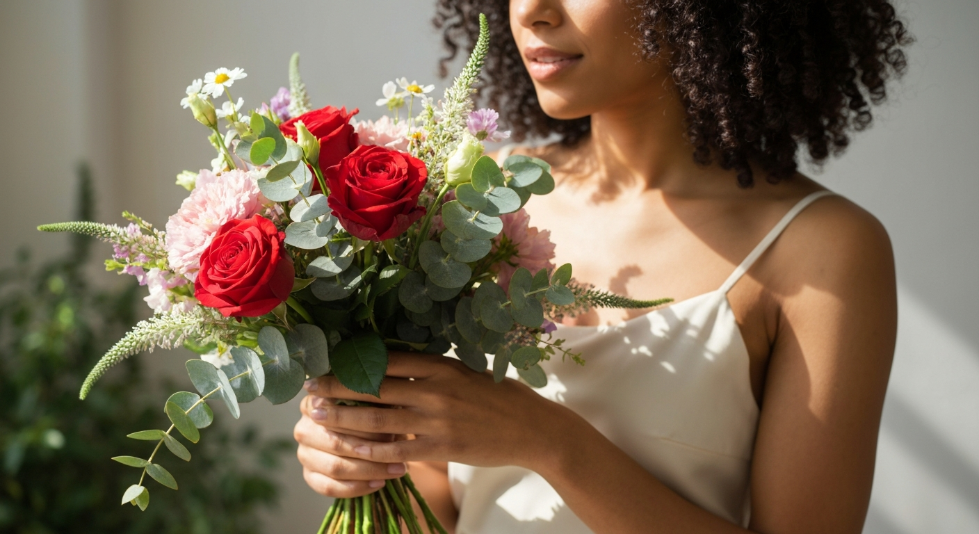 季節の花束を持つ手